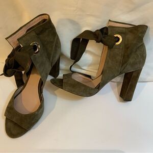 AD & DAUGHTERS dark green suede leather tie ankle heels 8